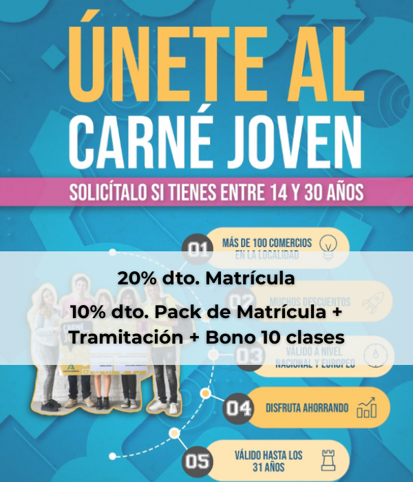 Descuentos carnet joven en Autoescuela Online y Autoescuela Plan B en Motril (Granada)